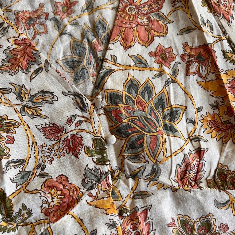 Mango Floral Button-Front Midi Dress in Cream and Rust - Picture 4 of 10